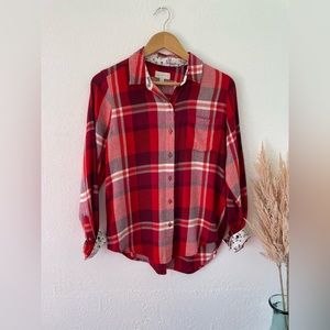 Lucky Brand Red Plaid Flannel Button Down, Size Small